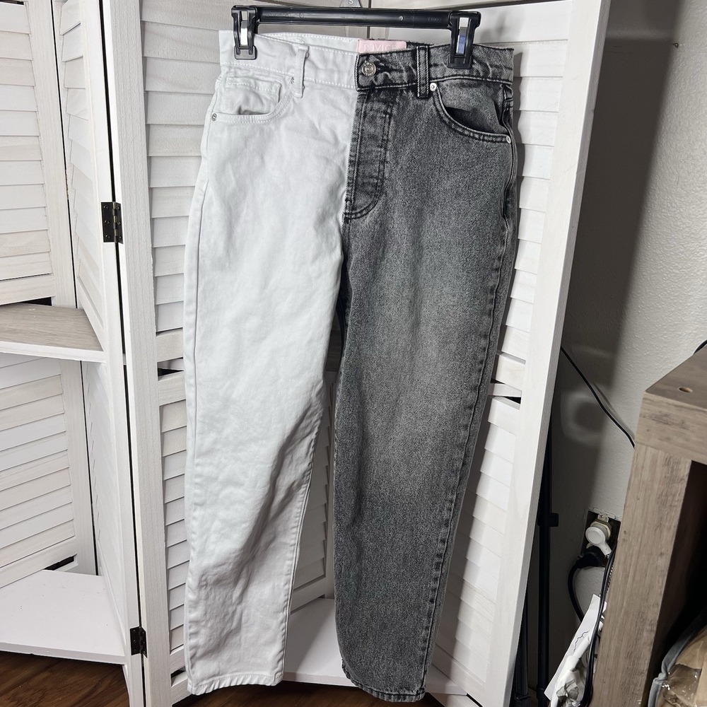 Revice Ying Yang Split Two Tone Color Black & White High Rise Jeans Size 28 RARE